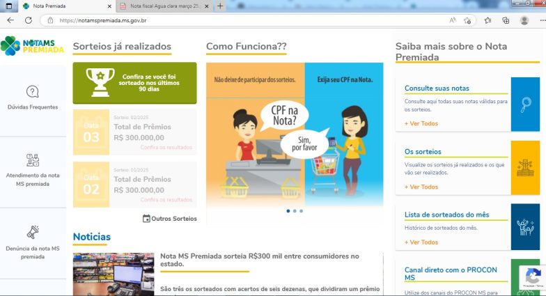 23 consumidores de Três Lagoas, 2 de Ribas e 2 de Água Clara foram contemplados na quinta na Nota MS Premiada