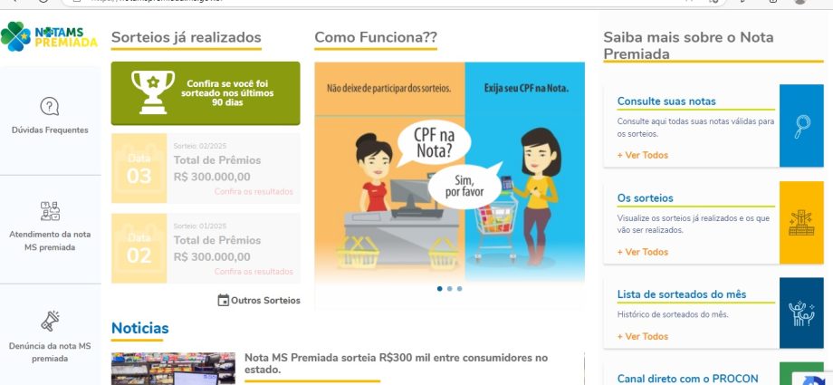 23 consumidores de Três Lagoas, 2 de Ribas e 2 de Água Clara foram contemplados na quinta na Nota MS Premiada